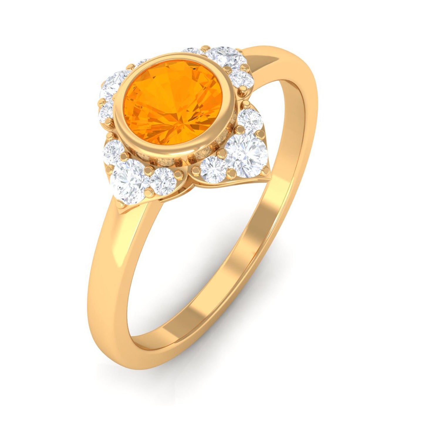 Bezel Set Orange Fire Opal Flower Engagement Ring with Diamond