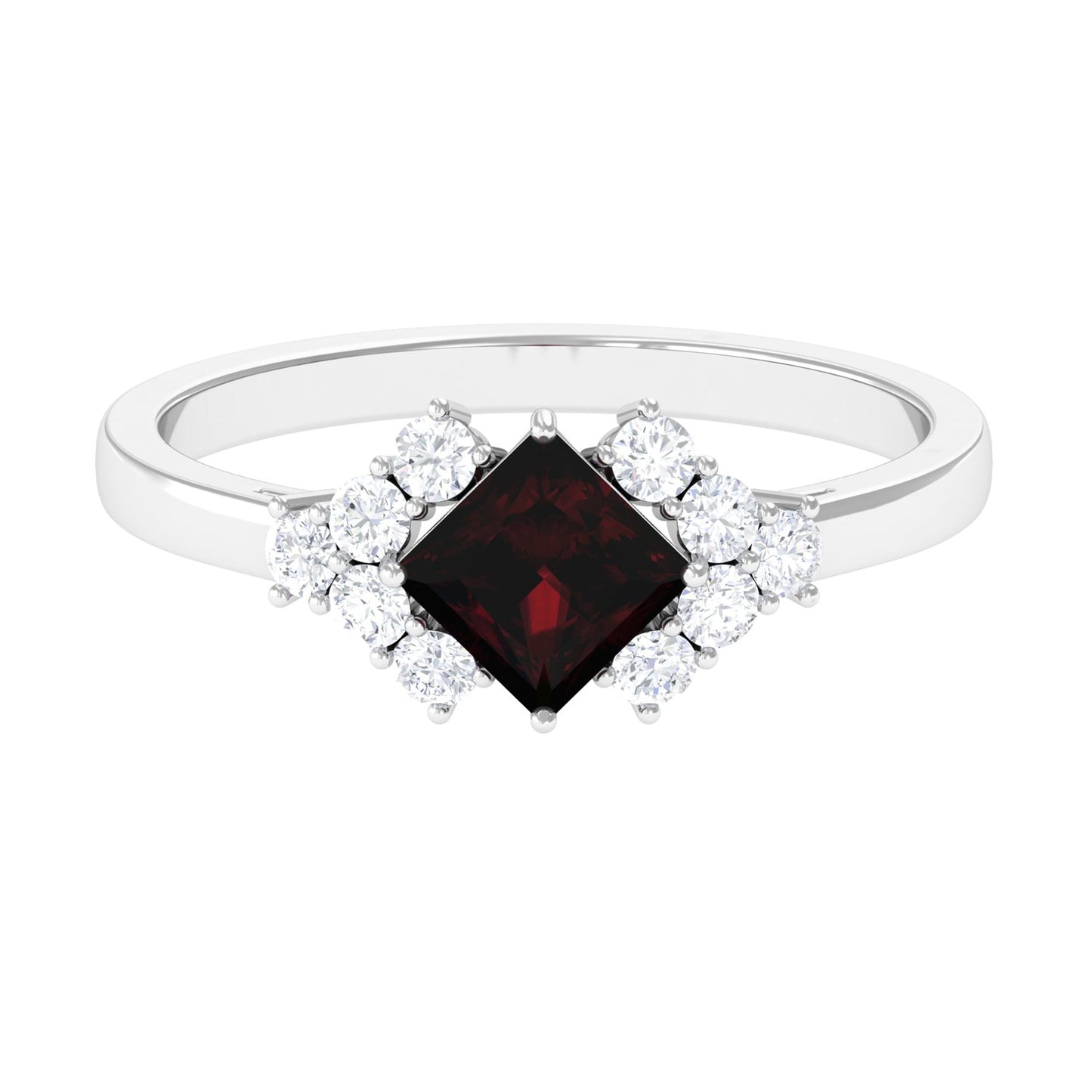 Real 1.4 Carat Garnet Princess Cut Engagement Ring with Diamond