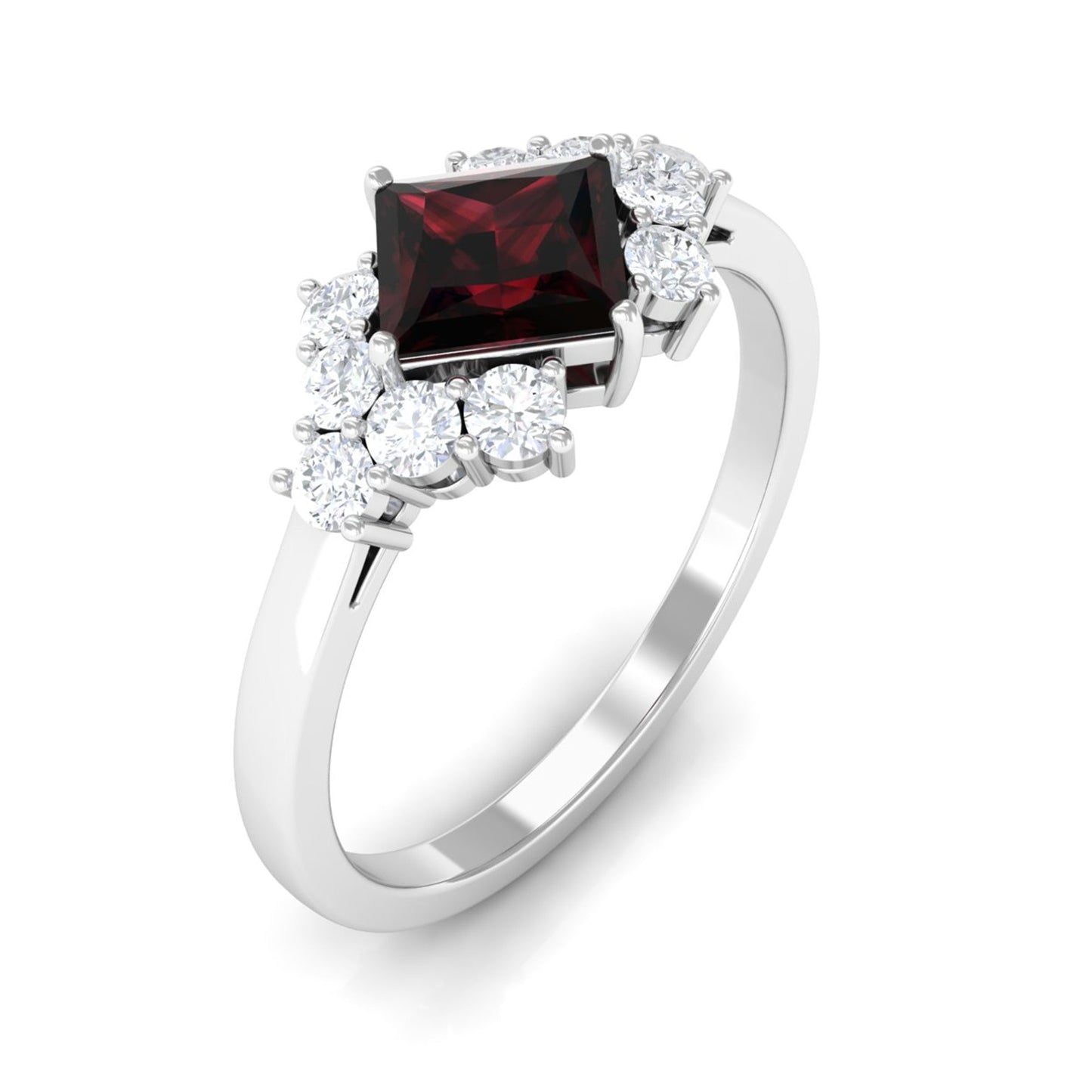 Real 1.4 Carat Garnet Princess Cut Engagement Ring with Diamond