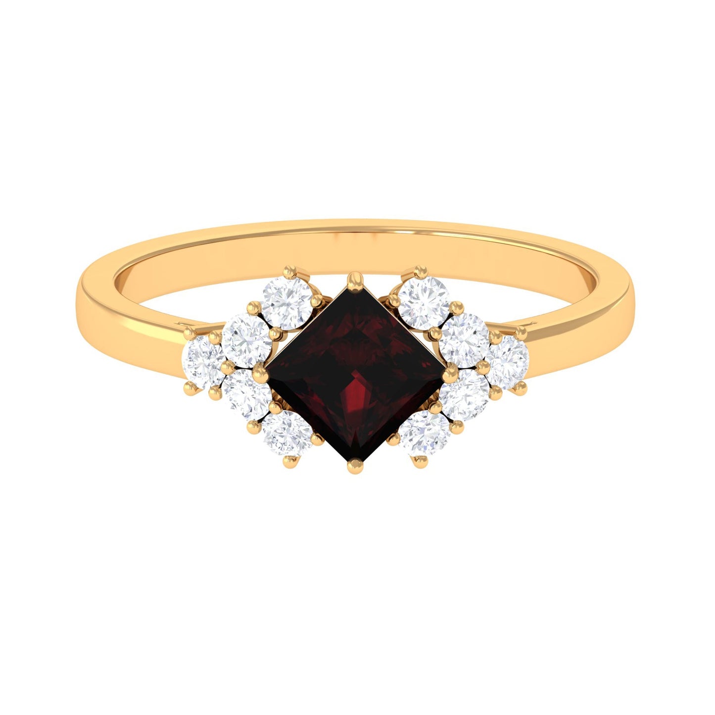 Real 1.4 Carat Garnet Princess Cut Engagement Ring with Diamond