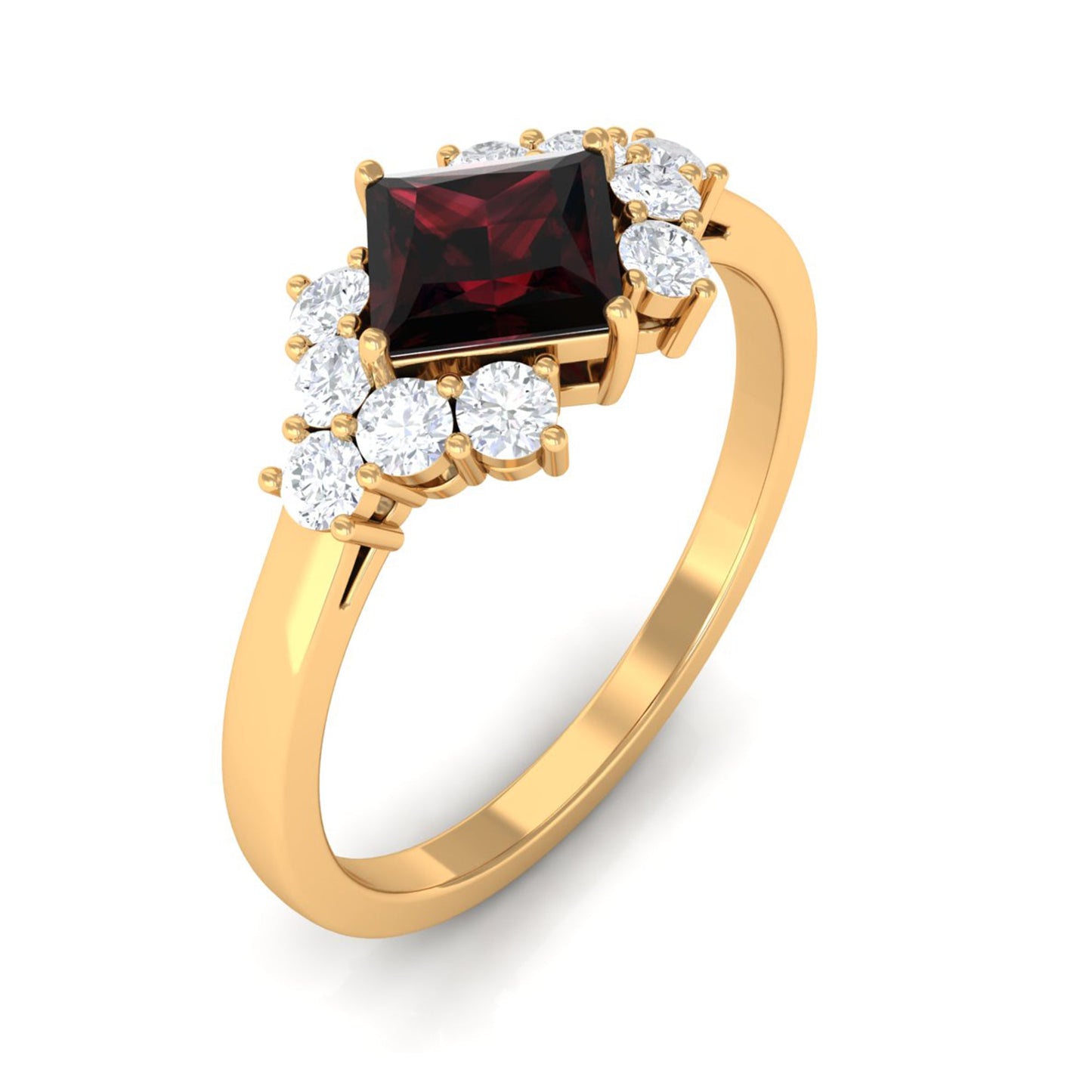 Real 1.4 Carat Garnet Princess Cut Engagement Ring with Diamond