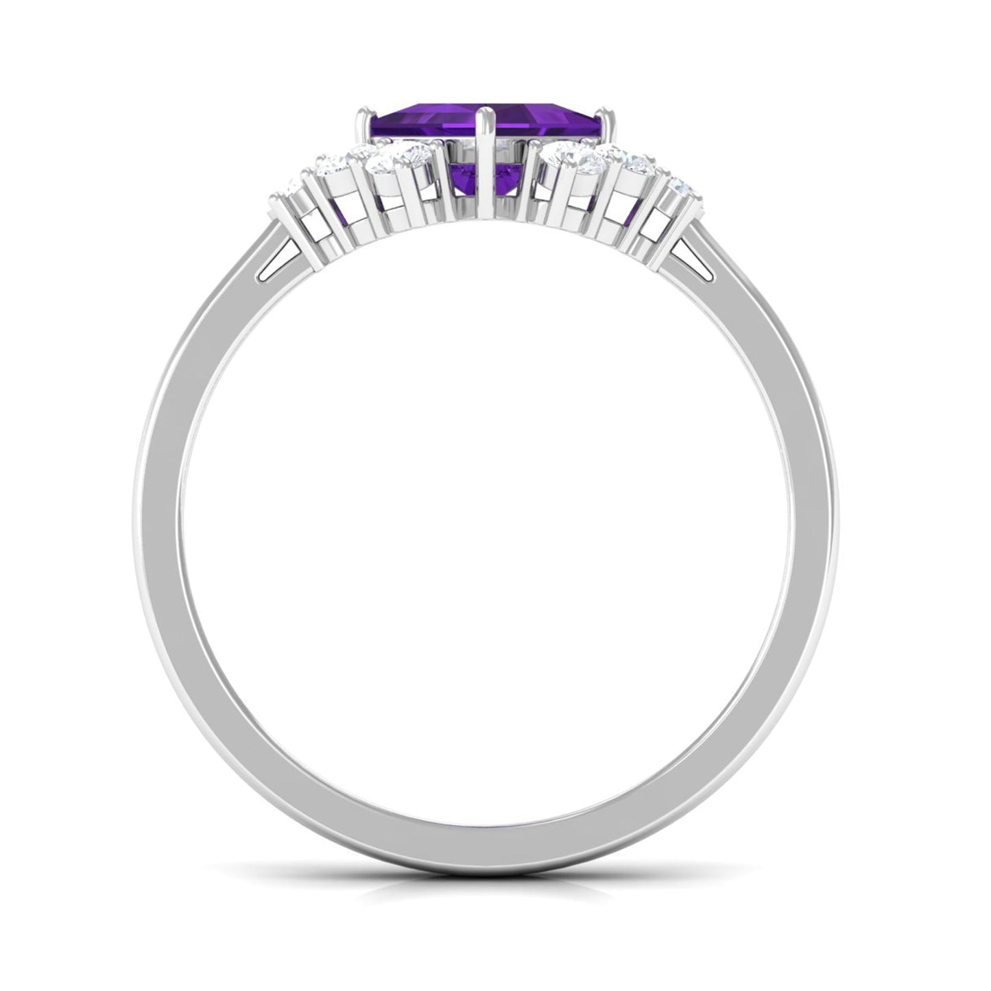 Natural 1.2 Carat Amethyst Princess Cut Engagement Ring with Diamond