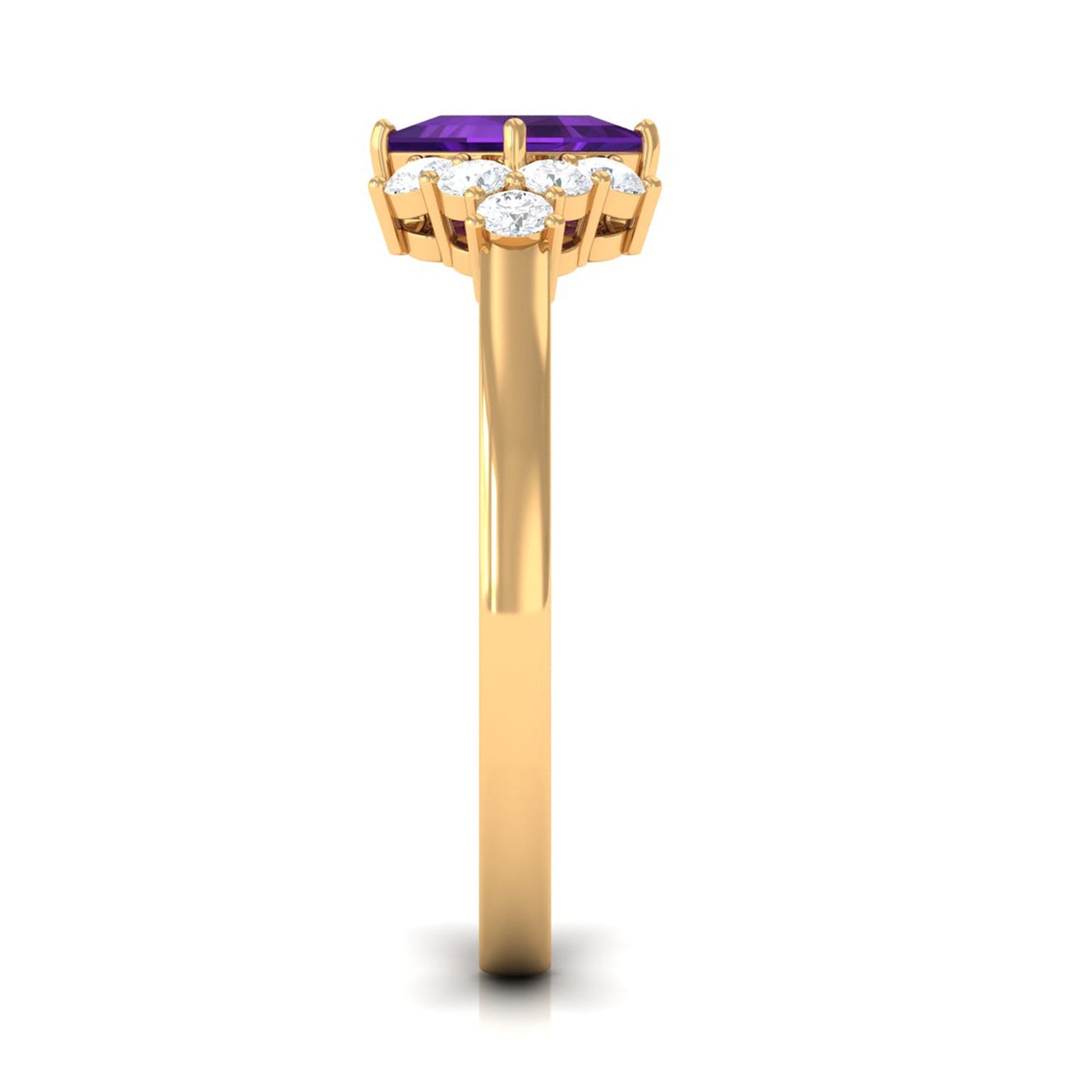Natural 1.2 Carat Amethyst Princess Cut Engagement Ring with Diamond