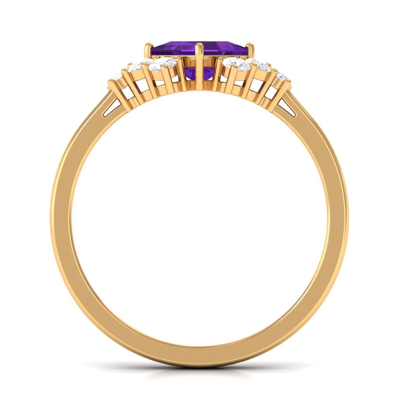 Natural 1.2 Carat Amethyst Princess Cut Engagement Ring with Diamond