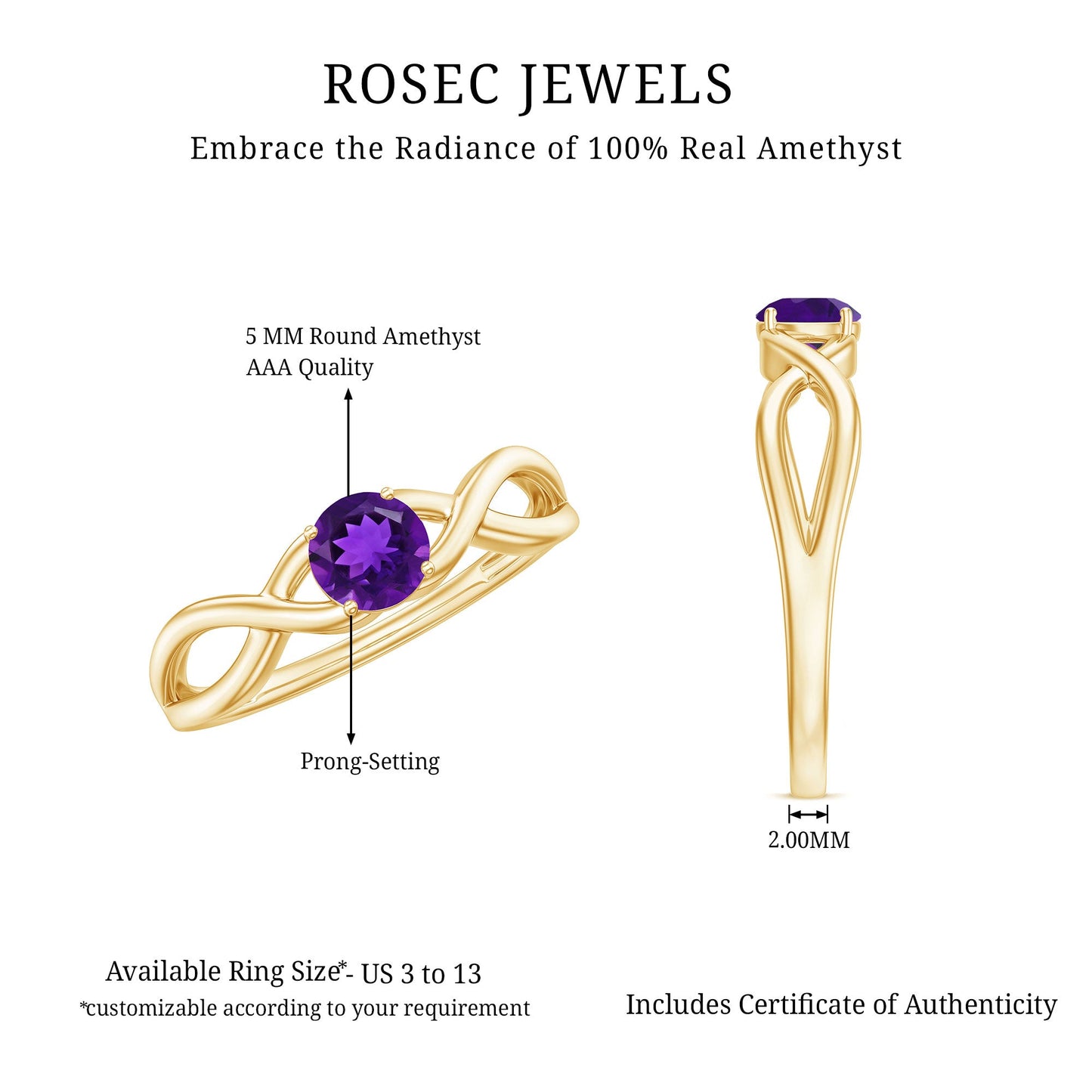 Solitaire Amethyst Crossover Engagement Ring