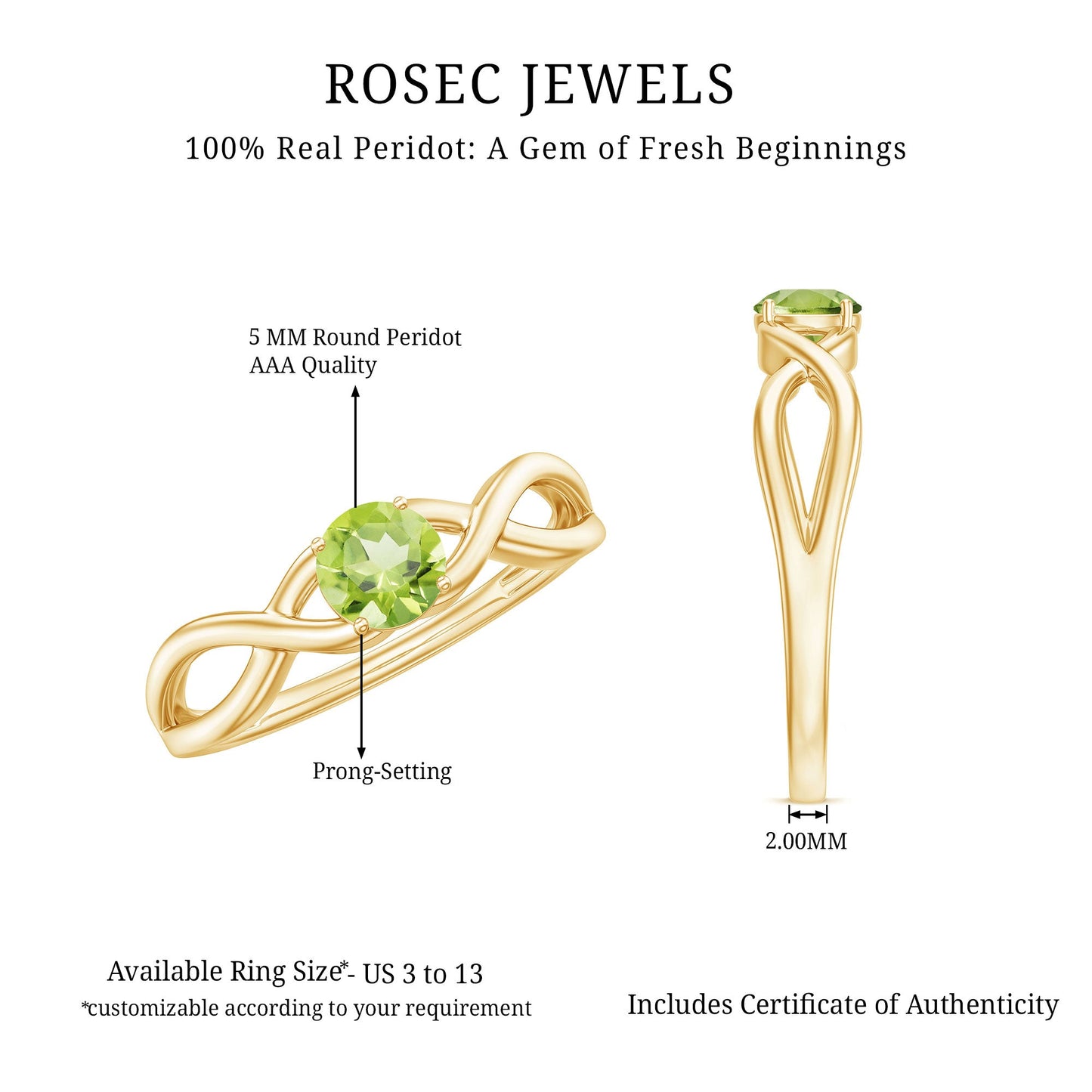 Natural Half Carat Peridot Promise Ring with Crossover Shank