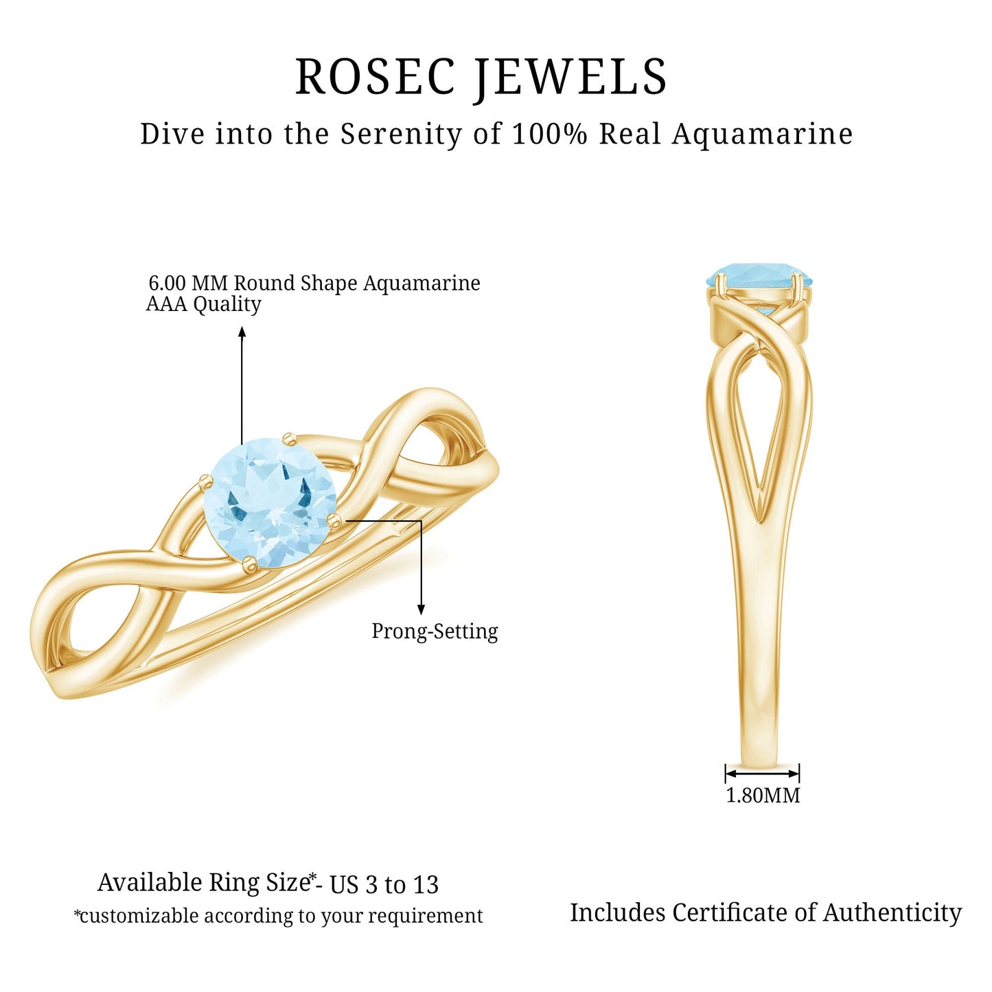 Solitaire Aquamarine Infinity Promise Ring