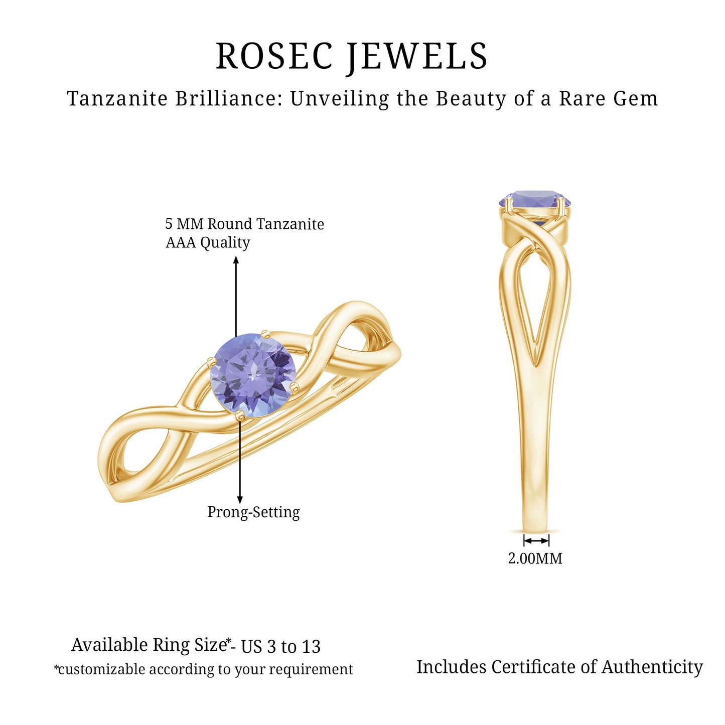 Genuine Tanzanite Promise Ring with Crossover Shank