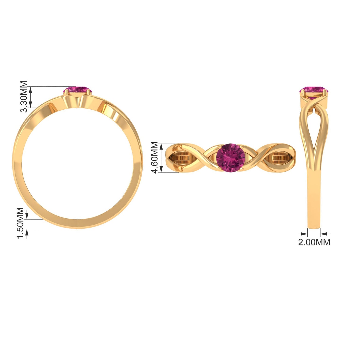 0.4 Carat Real Pink Tourmaline Solitaire Ring with Crossover Shank