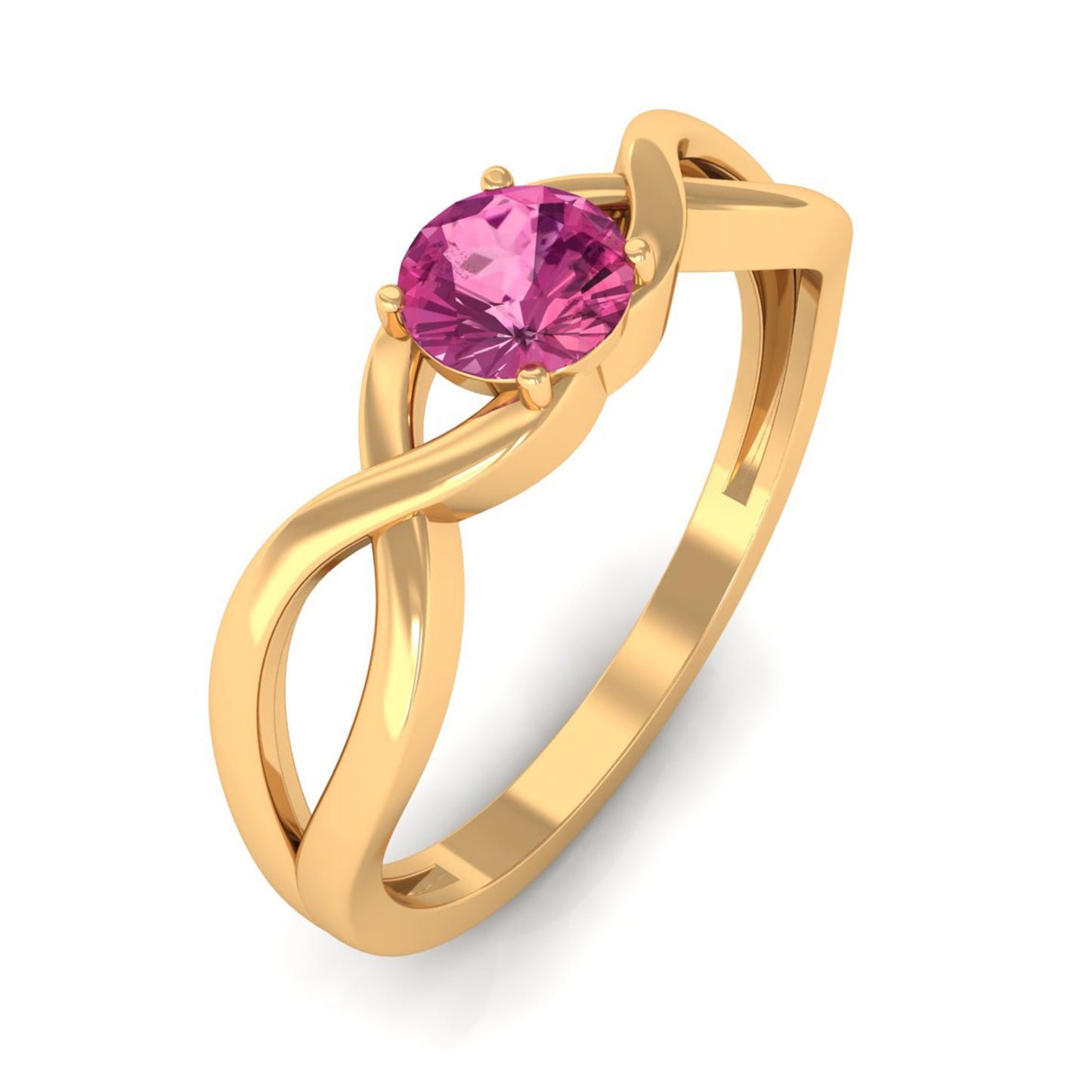 0.4 Carat Real Pink Tourmaline Solitaire Ring with Crossover Shank