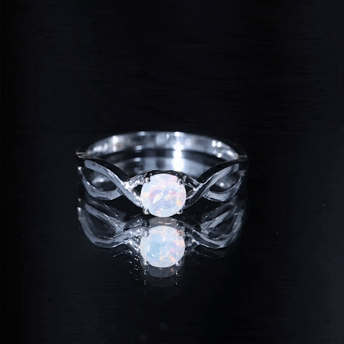 Natural Ethiopian Rainbow Opal Promise Ring with Crossover Shank