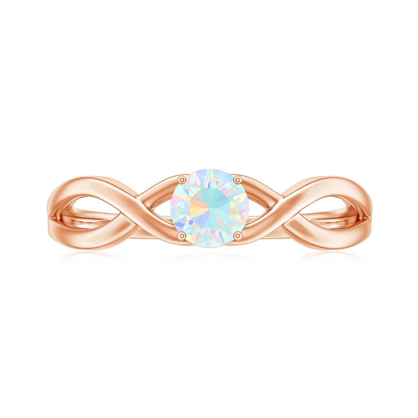 Natural Ethiopian Rainbow Opal Promise Ring with Crossover Shank
