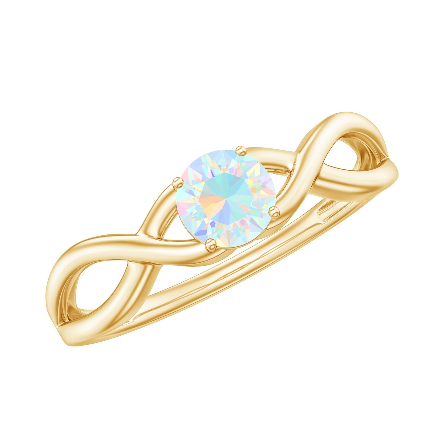 Natural Ethiopian Rainbow Opal Promise Ring with Crossover Shank