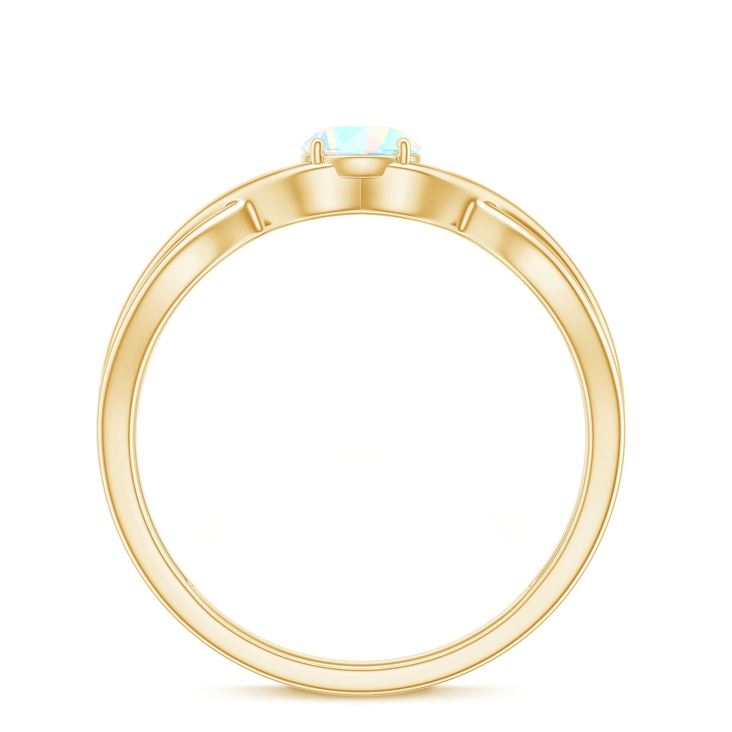 Natural Ethiopian Rainbow Opal Promise Ring with Crossover Shank