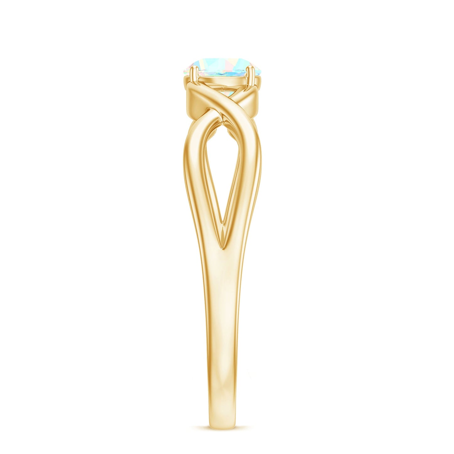 Natural Ethiopian Rainbow Opal Promise Ring with Crossover Shank