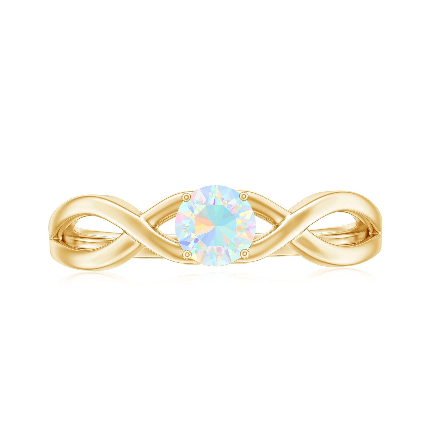 Natural Ethiopian Rainbow Opal Promise Ring with Crossover Shank