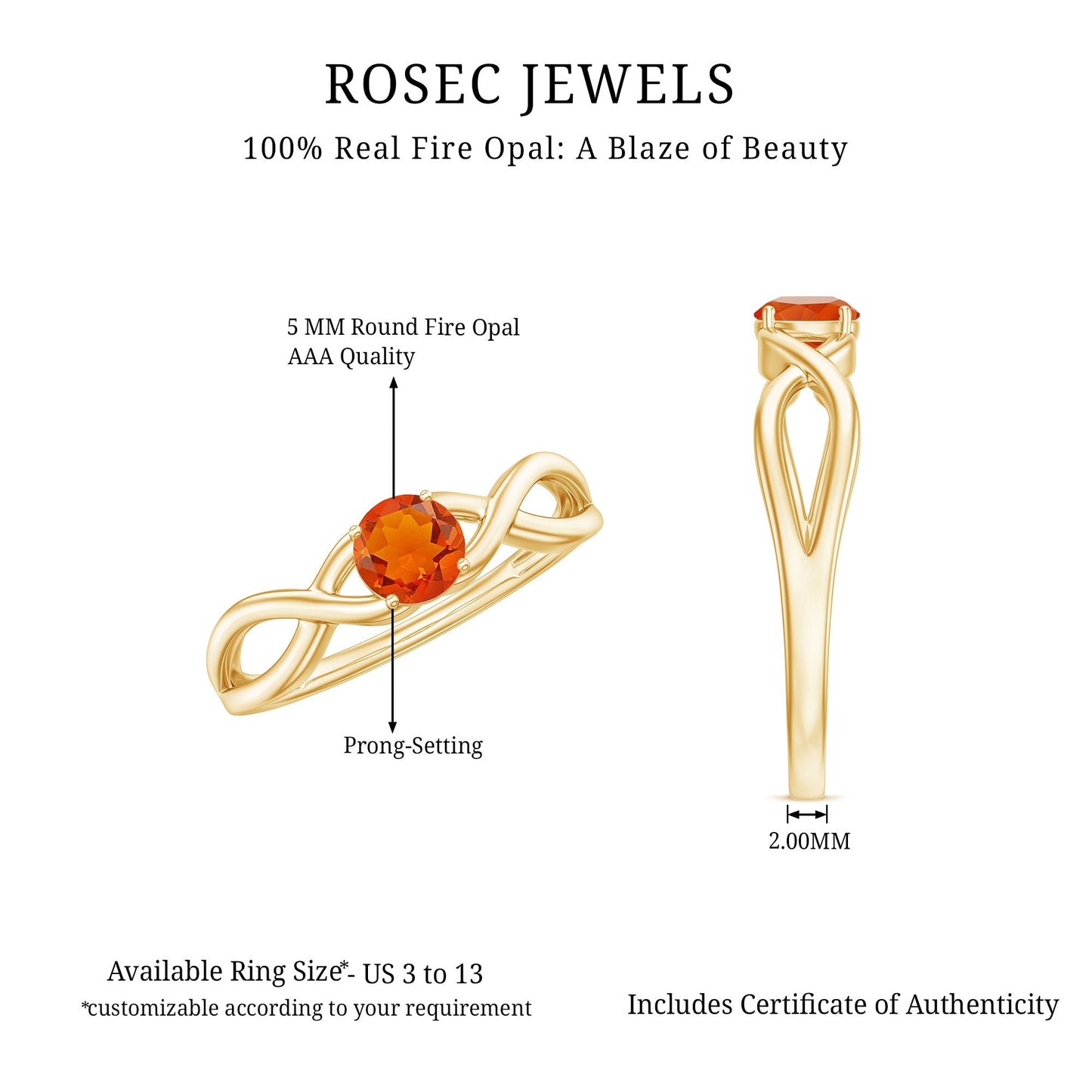 0.4 Carat Solitaire Fire Opal Crossover Engagement Ring
