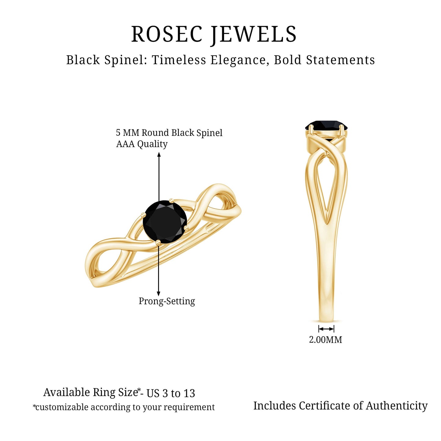 Natural Black Spinel Proposal Ring with Crossover Shank