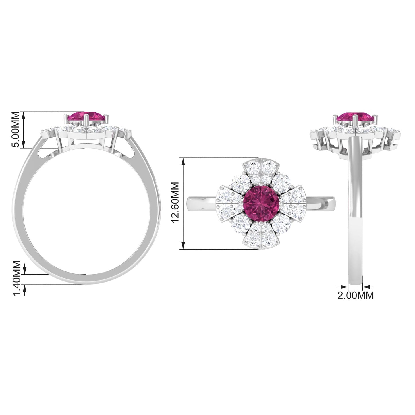 Pink Tourmaline Flower Inspired Engagement Ring with Moissanite