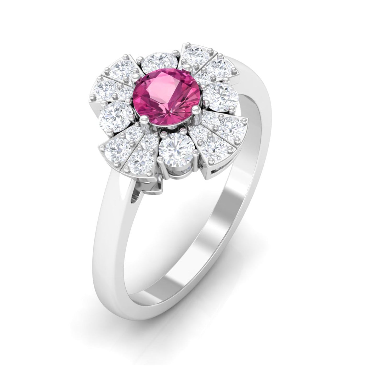 Pink Tourmaline Flower Inspired Engagement Ring with Moissanite