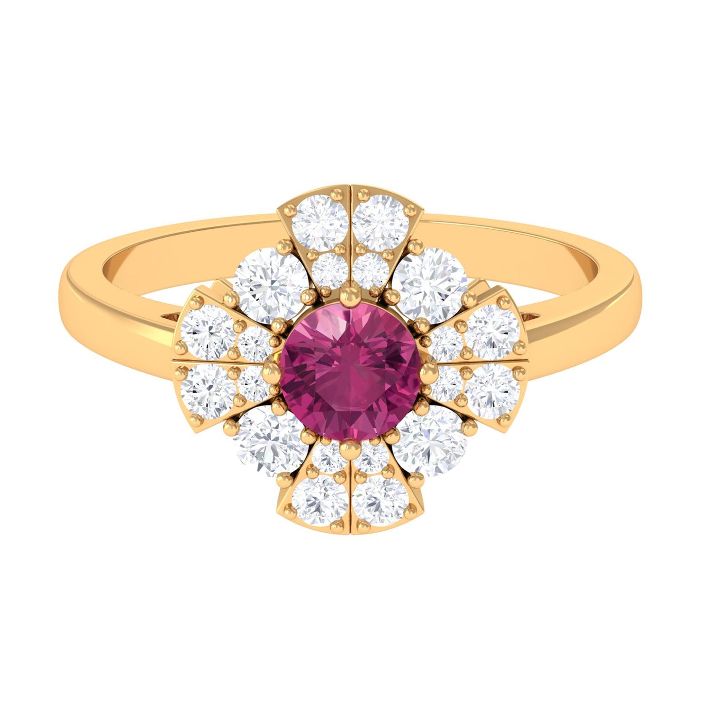 Pink Tourmaline Flower Inspired Engagement Ring with Moissanite