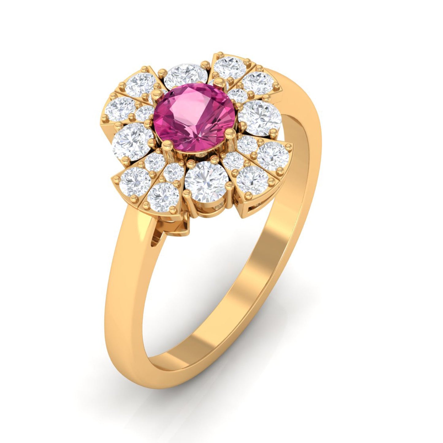Pink Tourmaline Flower Inspired Engagement Ring with Moissanite