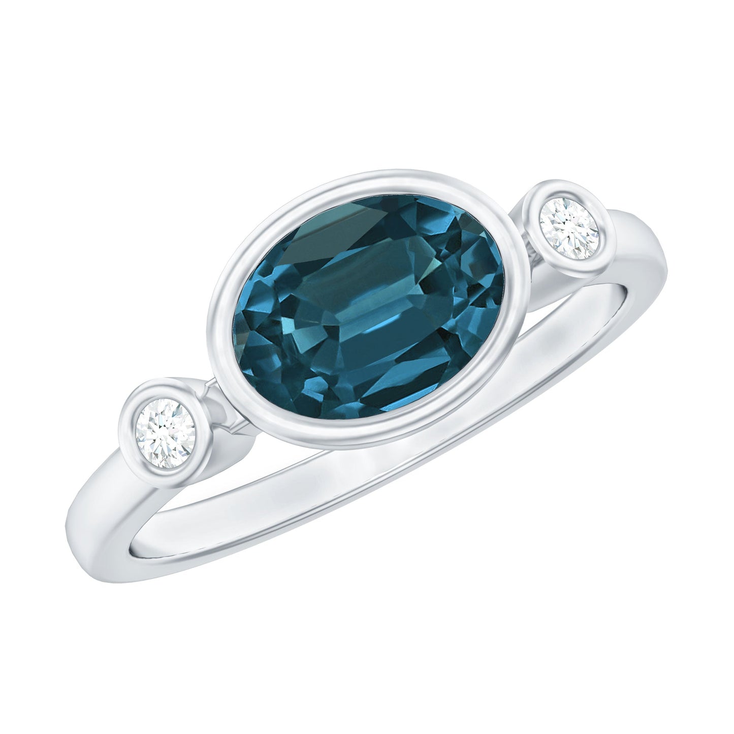 Oval London Blue Topaz Bezel Set Engagement Ring with Diamond