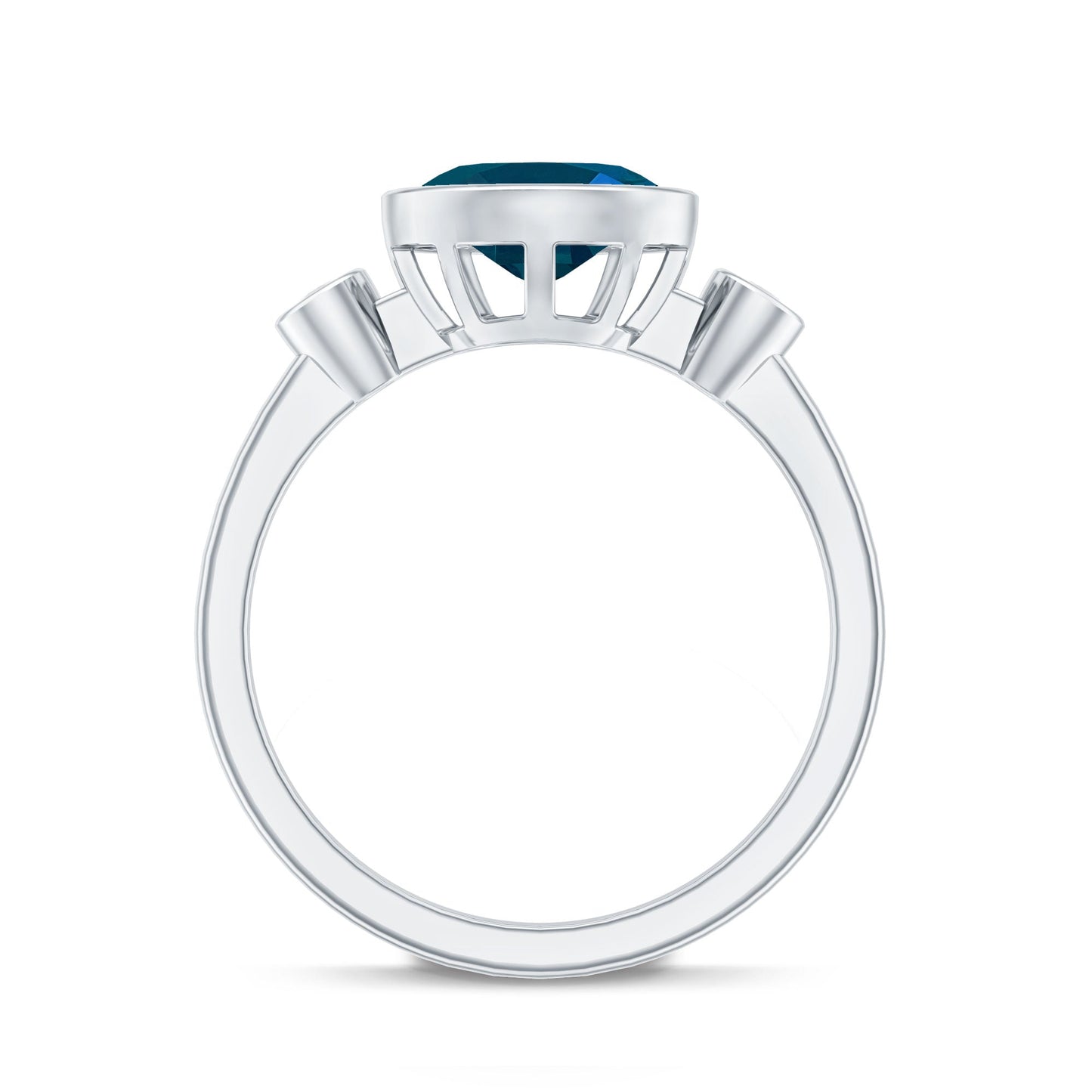Oval London Blue Topaz Bezel Set Engagement Ring with Diamond