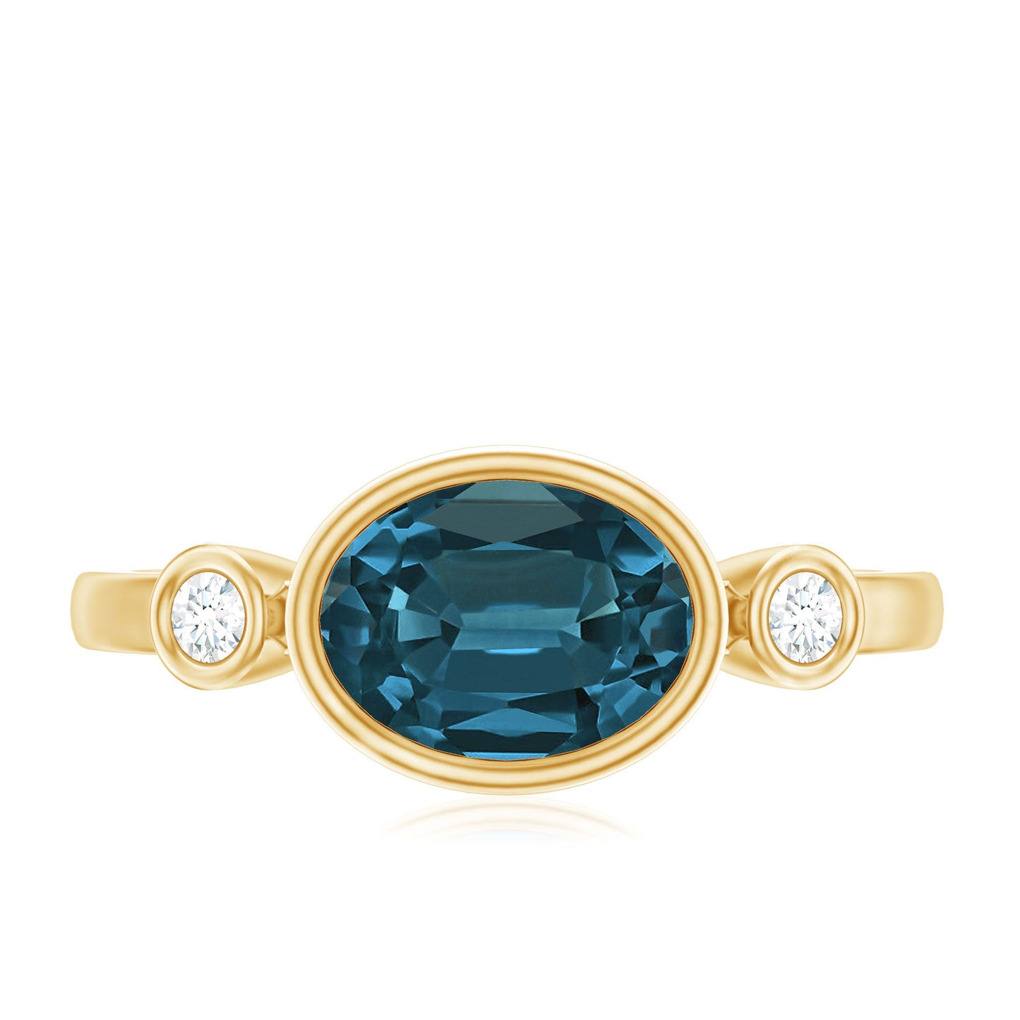 Oval London Blue Topaz Bezel Set Engagement Ring with Diamond