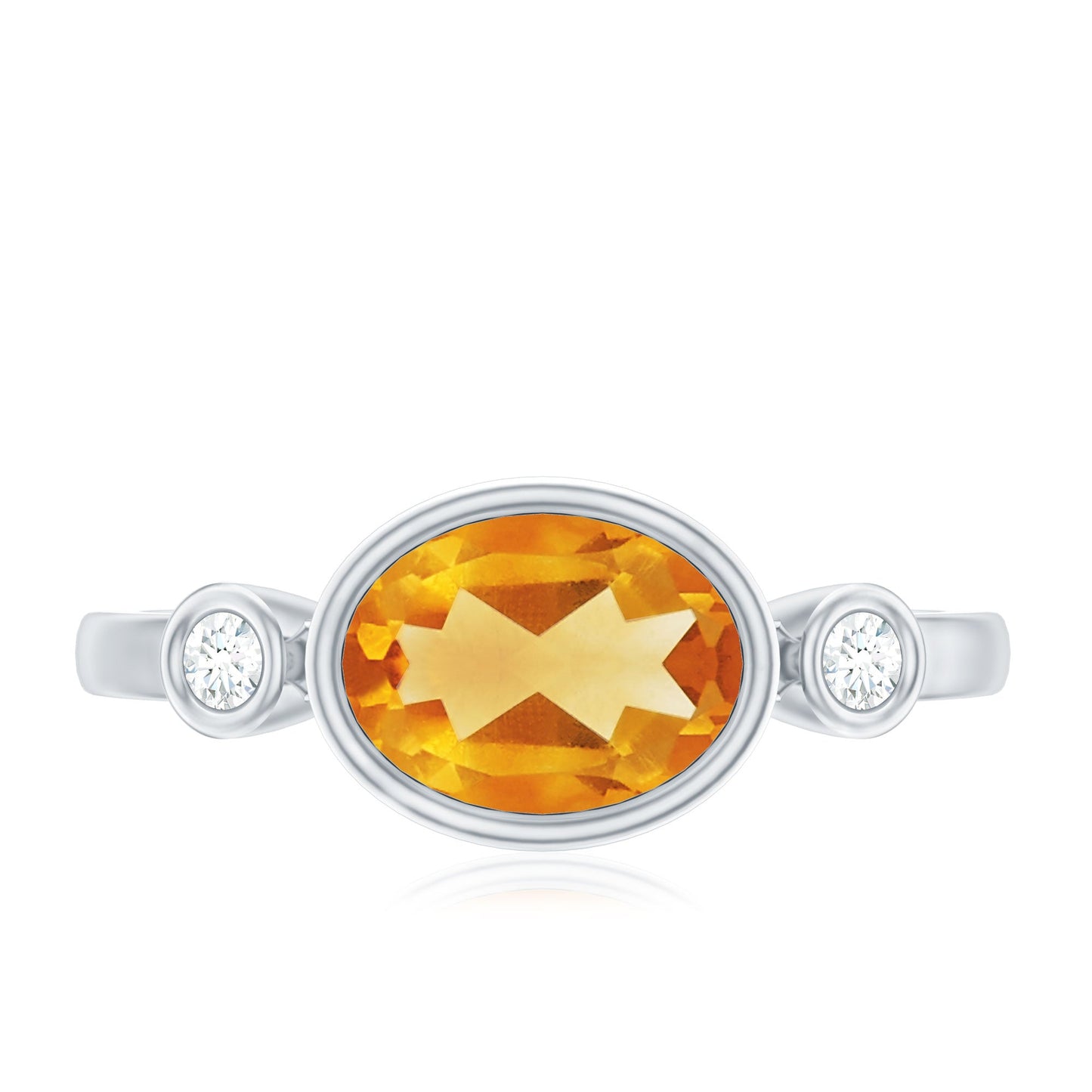 Natural 1 Carat Citrine Diamond Oval Engagement Ring in Bezel Set