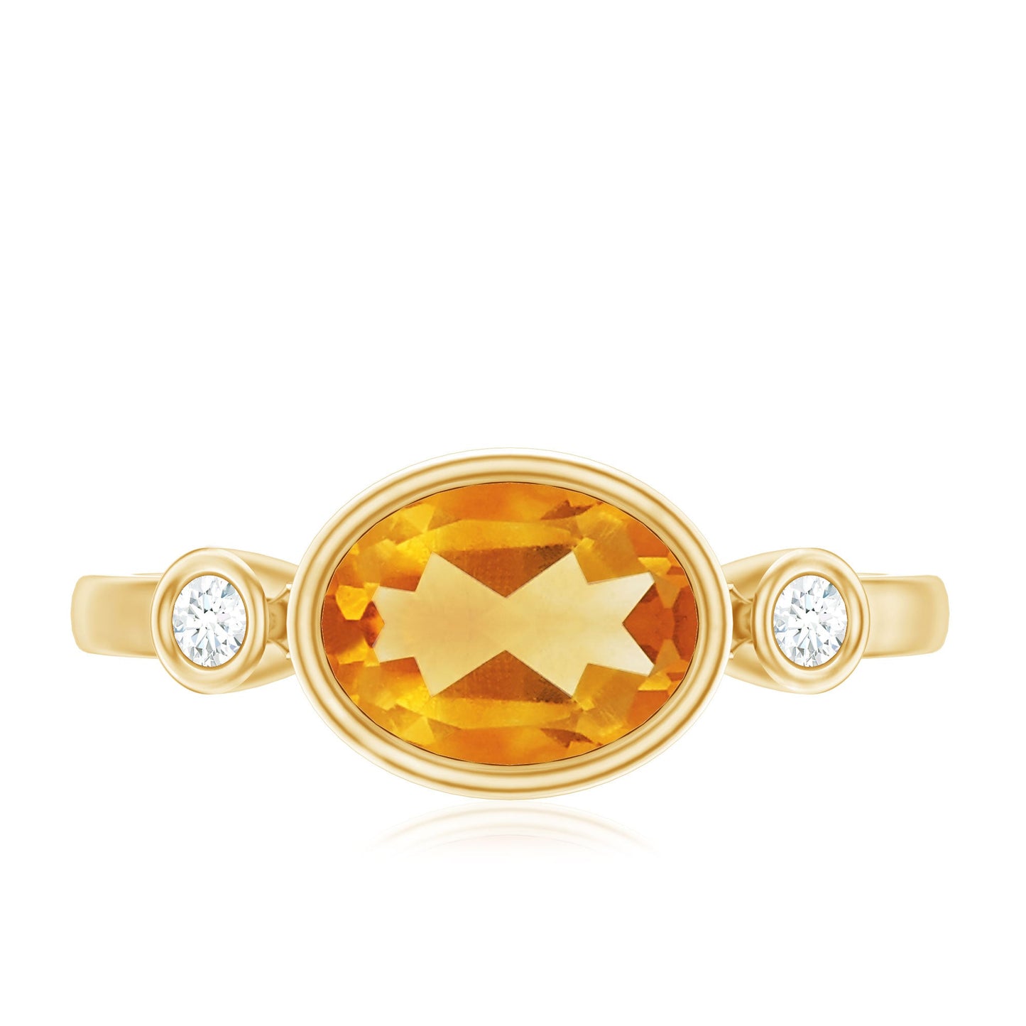Natural 1 Carat Citrine Diamond Oval Engagement Ring in Bezel Set