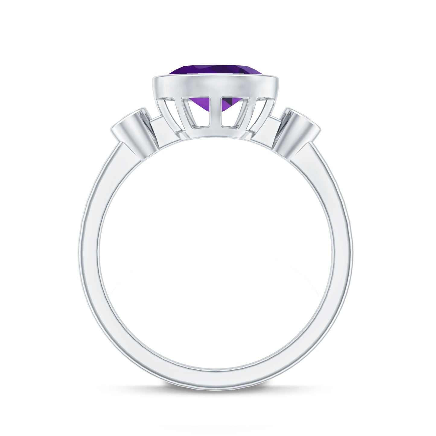 Bezel Set Oval Amethyst Solitaire East West Ring with Diamond