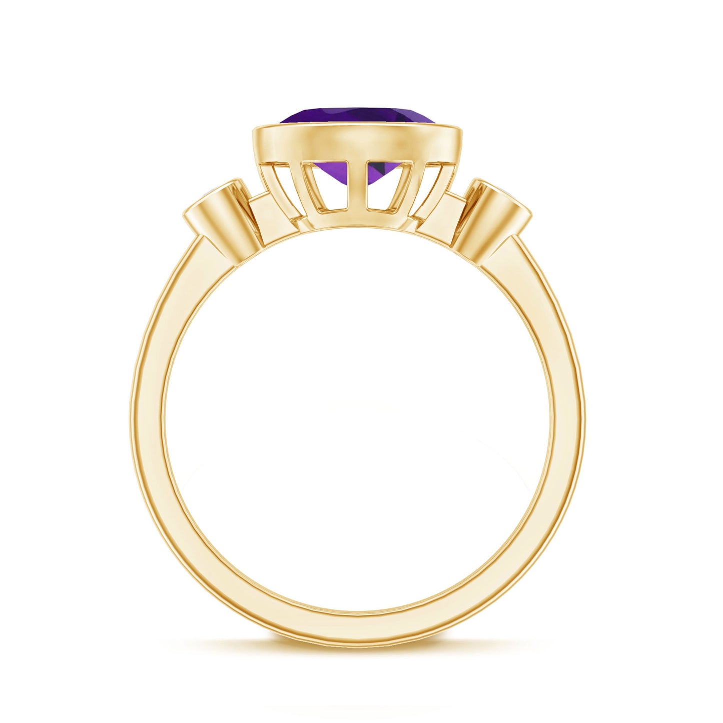 Bezel Set Oval Amethyst Solitaire East West Ring with Diamond