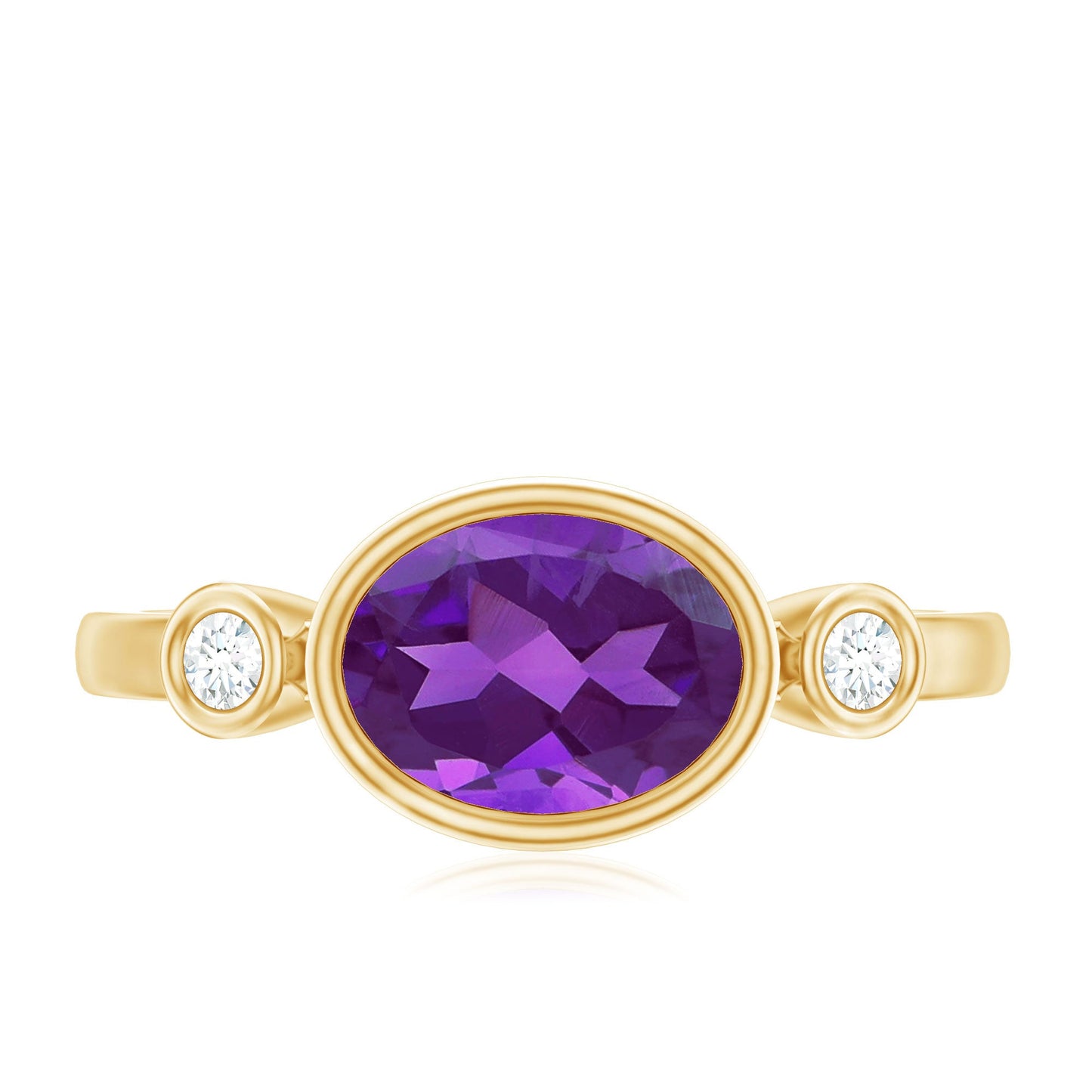 Bezel Set Oval Amethyst Solitaire East West Ring with Diamond