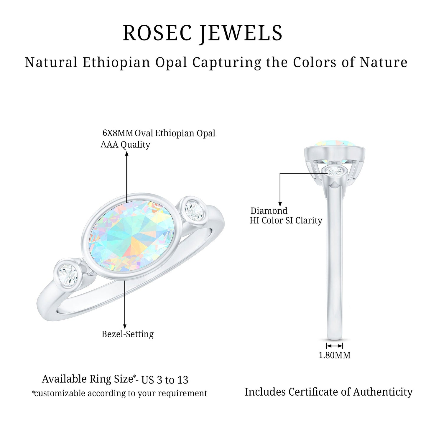 Oval Cut Ethiopian Opal East West Engagement Ring with Diamond