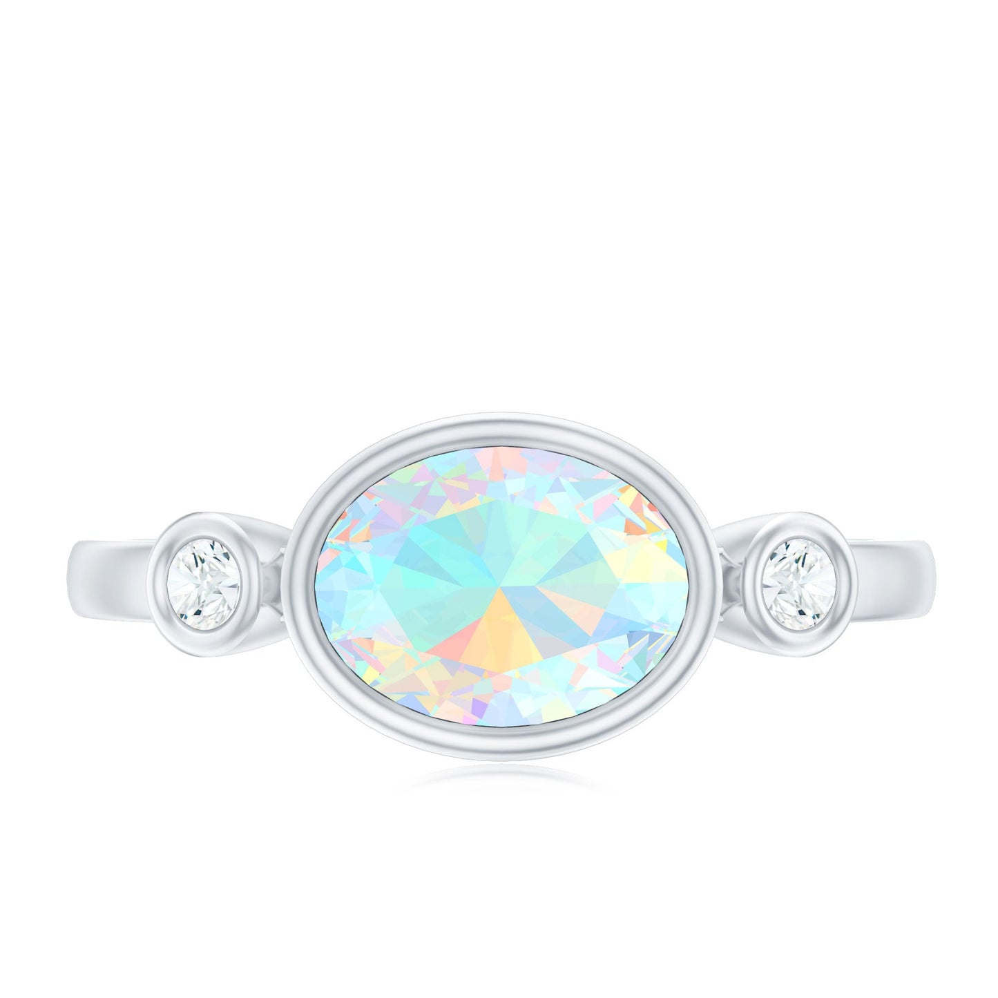 Oval Cut Ethiopian Opal East West Engagement Ring with Diamond