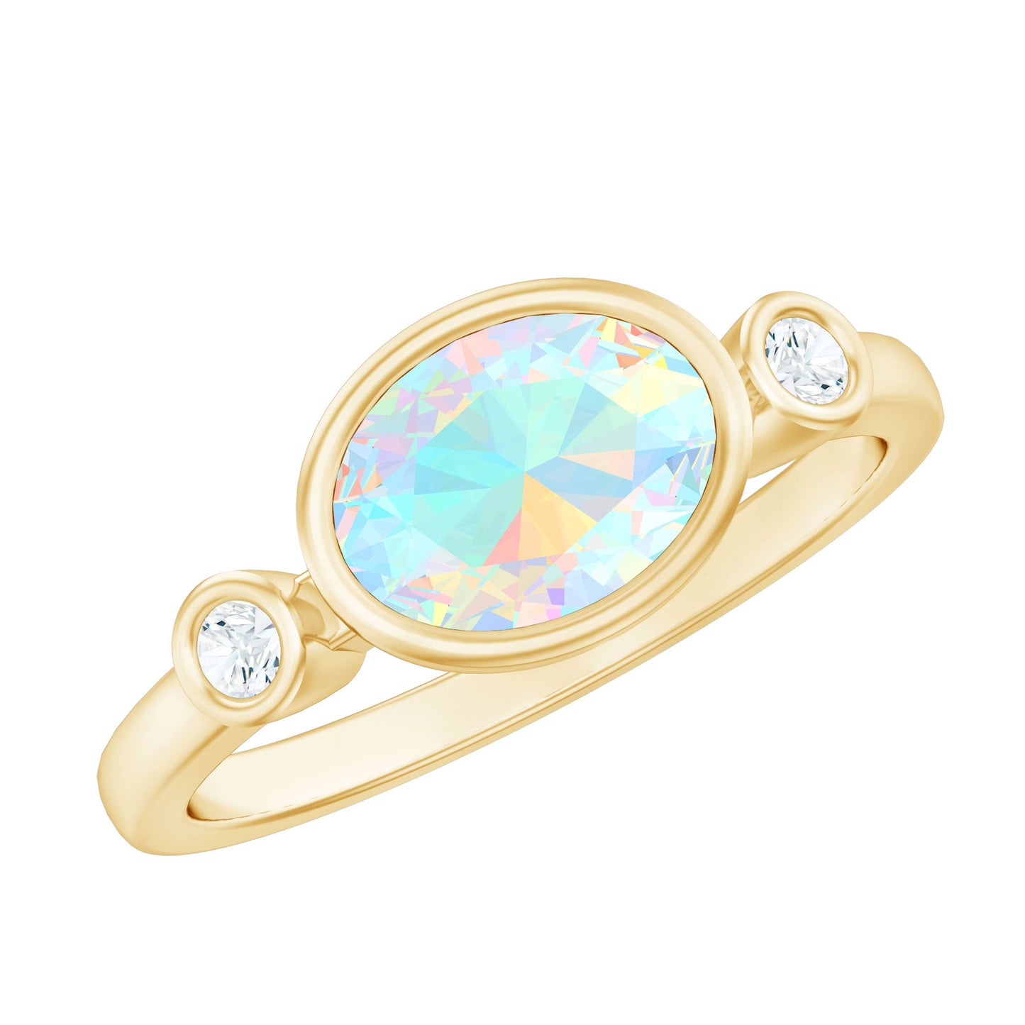 Oval Cut Ethiopian Opal East West Engagement Ring with Diamond
