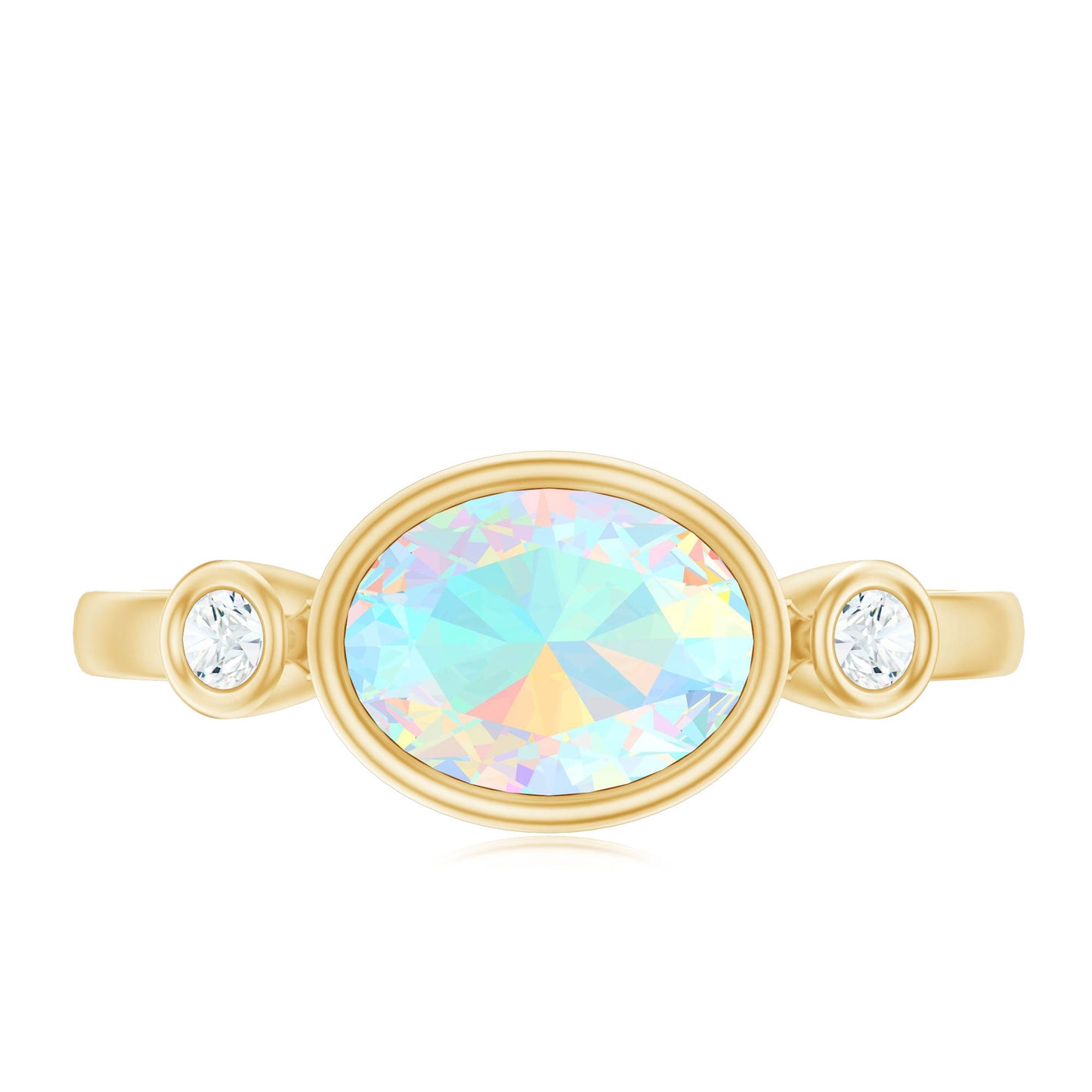 Oval Cut Ethiopian Opal East West Engagement Ring with Diamond