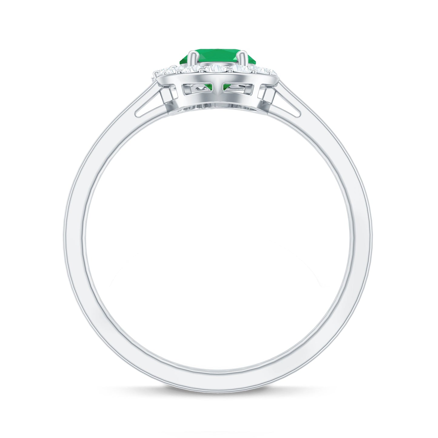 Natural Emerald Oval Engagement Ring with Diamond Halo