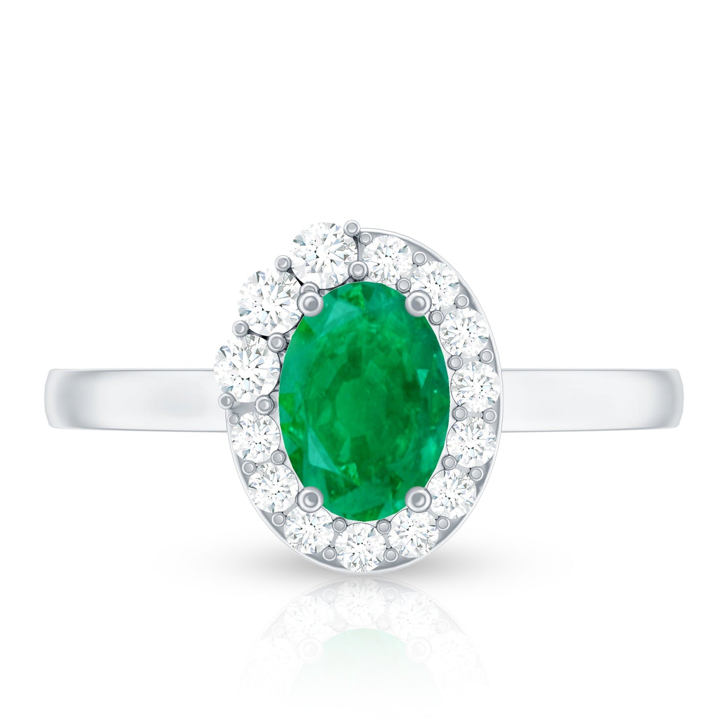 Natural Emerald Oval Engagement Ring with Diamond Halo