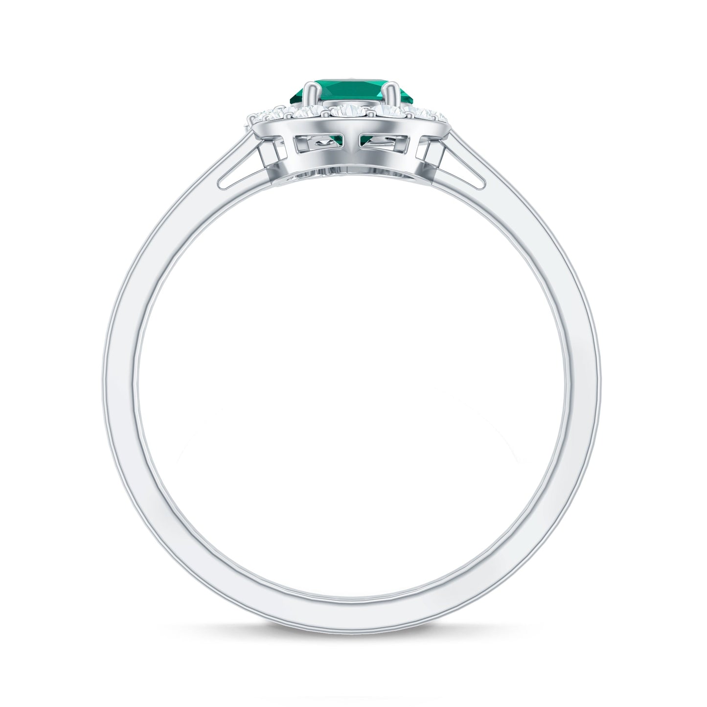 Classic 0.8 Carat Oval Lab Grown Emerald Engagement Ring with Diamond Halo