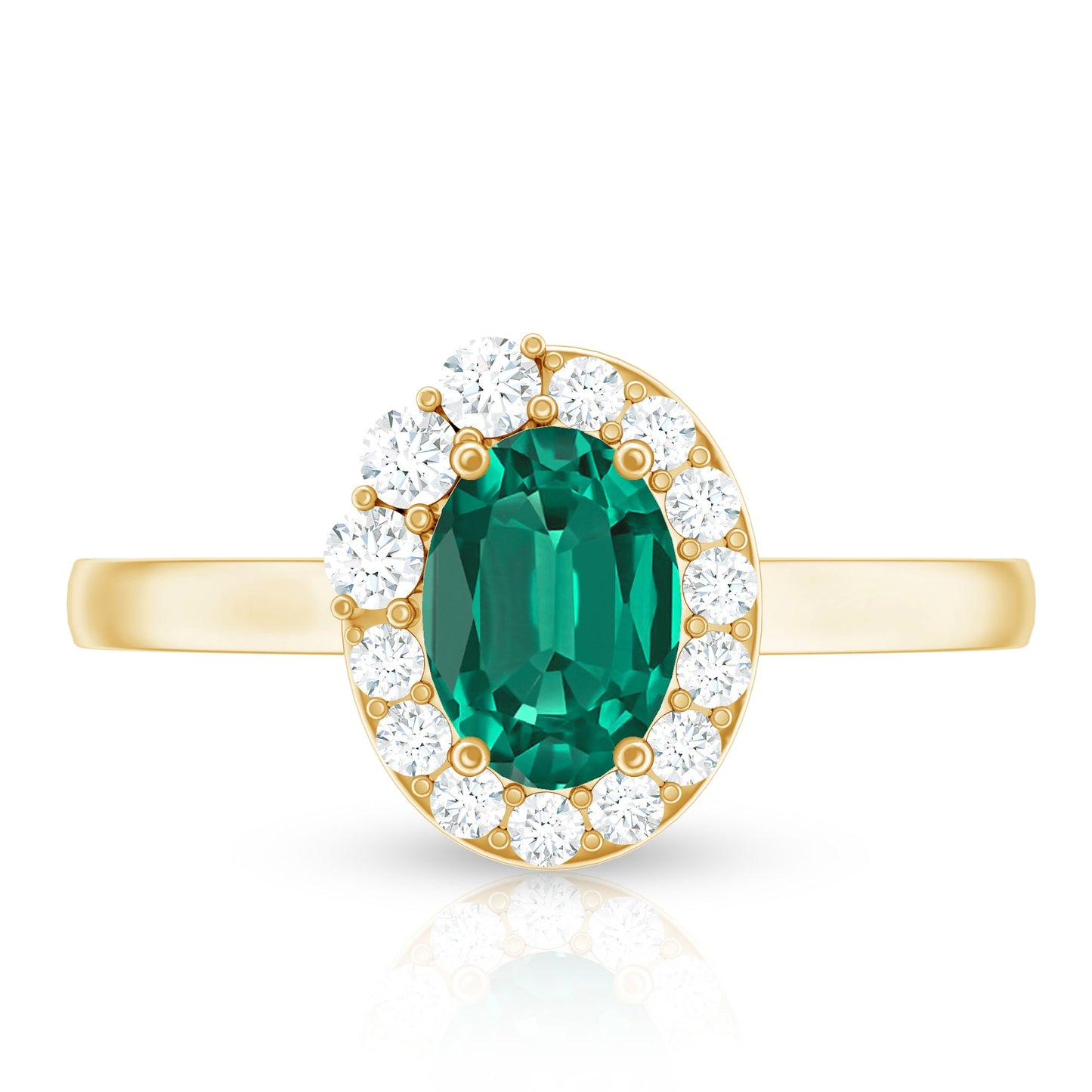 Classic 0.8 Carat Oval Lab Grown Emerald Engagement Ring with Diamond Halo