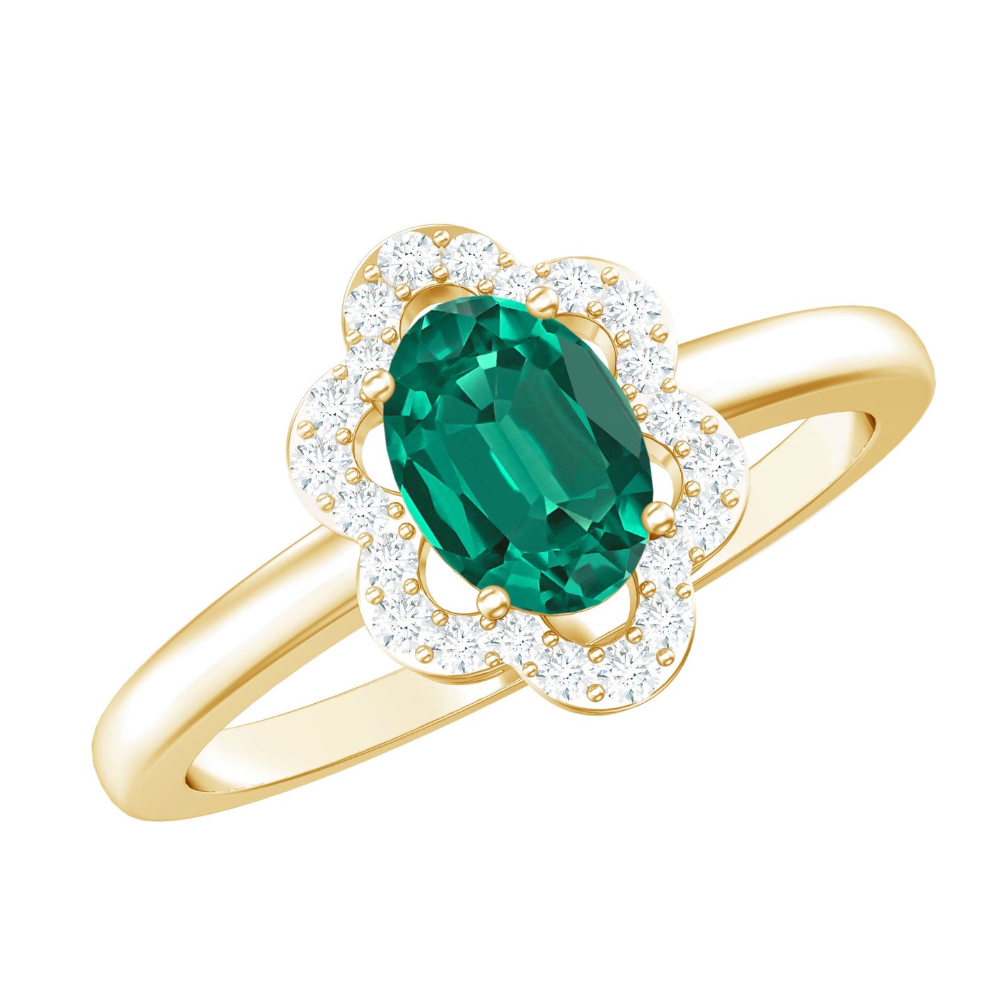 Certified Lab Grown Emerald Diamond Flower Engagement Ring With Diamonds