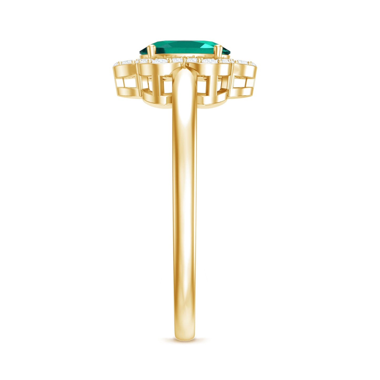 Certified Lab Grown Emerald Diamond Flower Engagement Ring With Diamonds