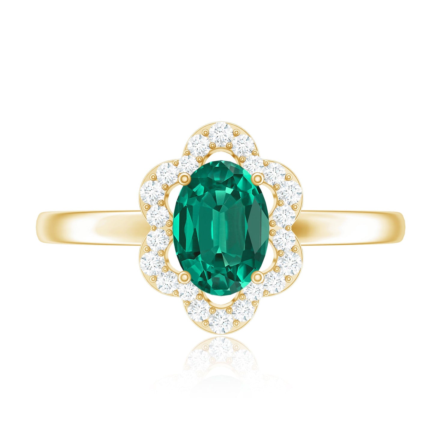 Certified Lab Grown Emerald Diamond Flower Engagement Ring With Diamonds