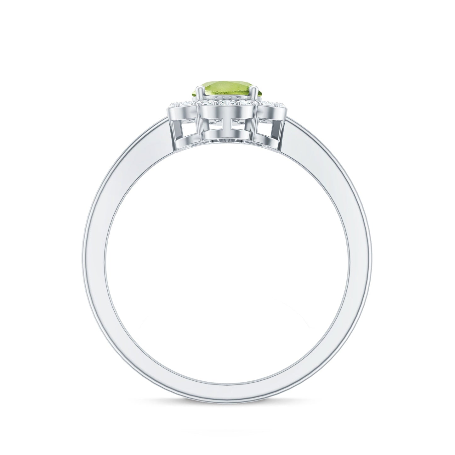 Natural 1 Carat Peridot Flower Engagement Ring with Diamond