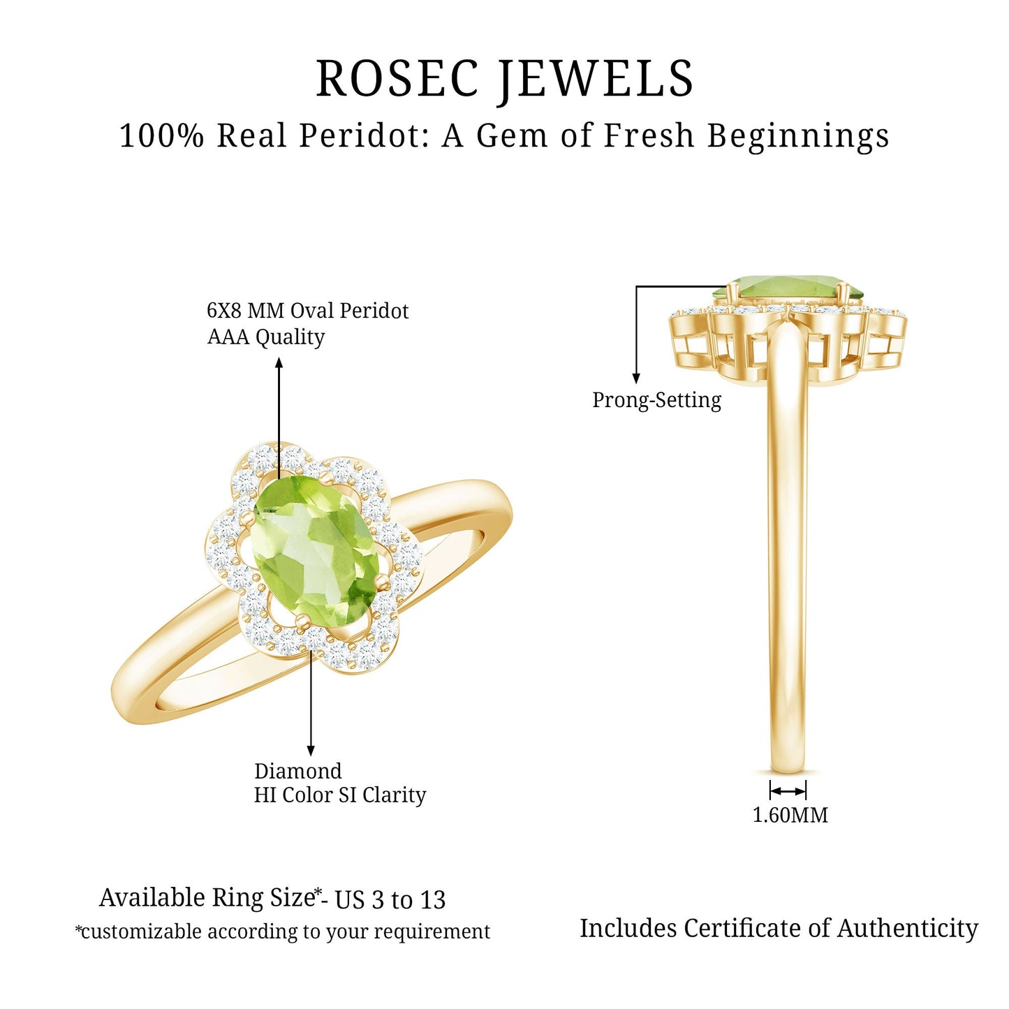Natural 1 Carat Peridot Flower Engagement Ring with Diamond