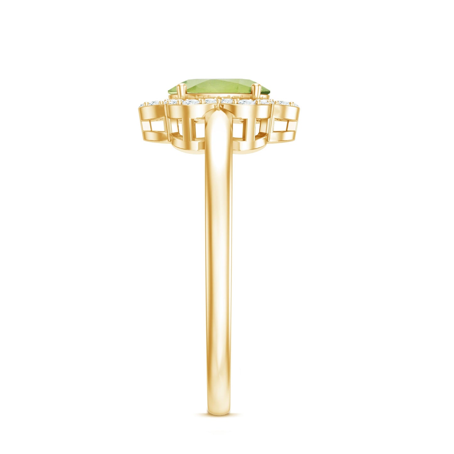 Natural 1 Carat Peridot Flower Engagement Ring with Diamond