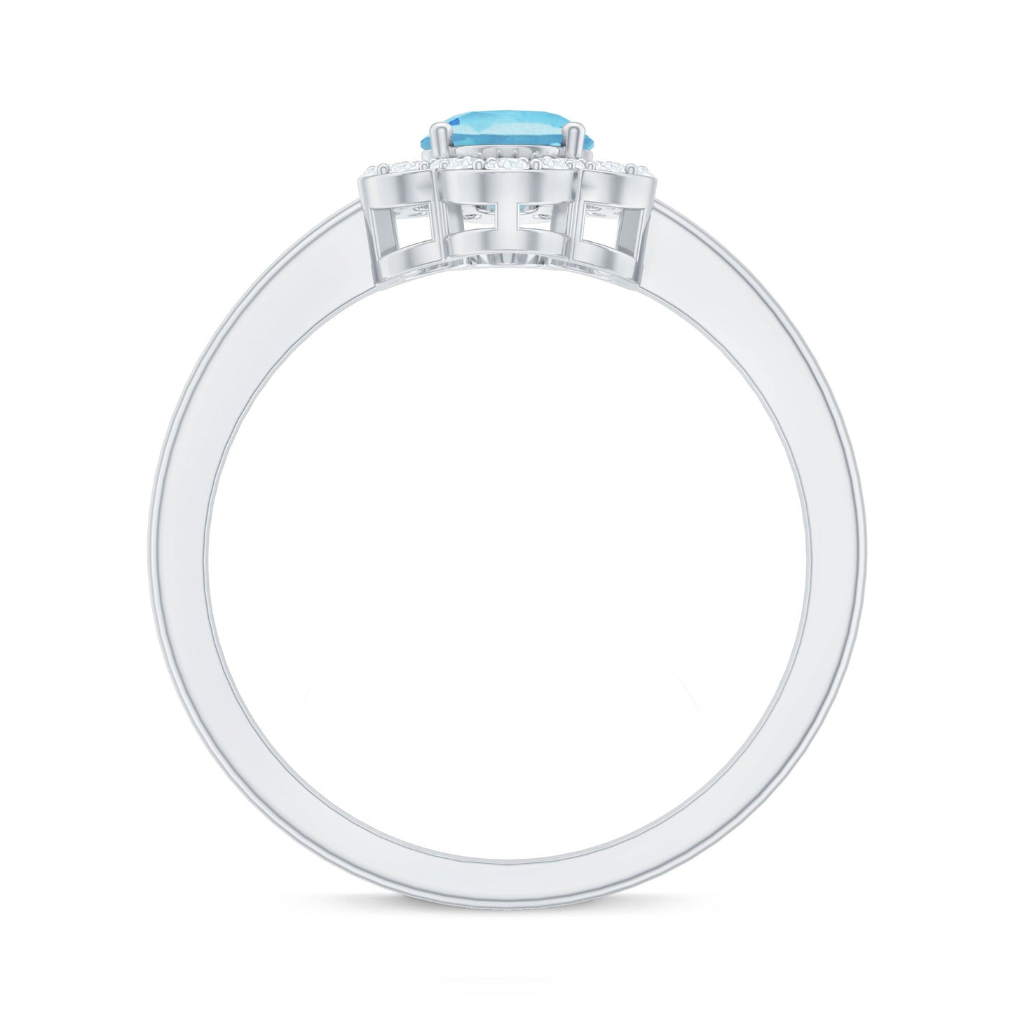 Real 1 Carat Aquamarine Oval Engagement Ring with Diamond Floral Halo