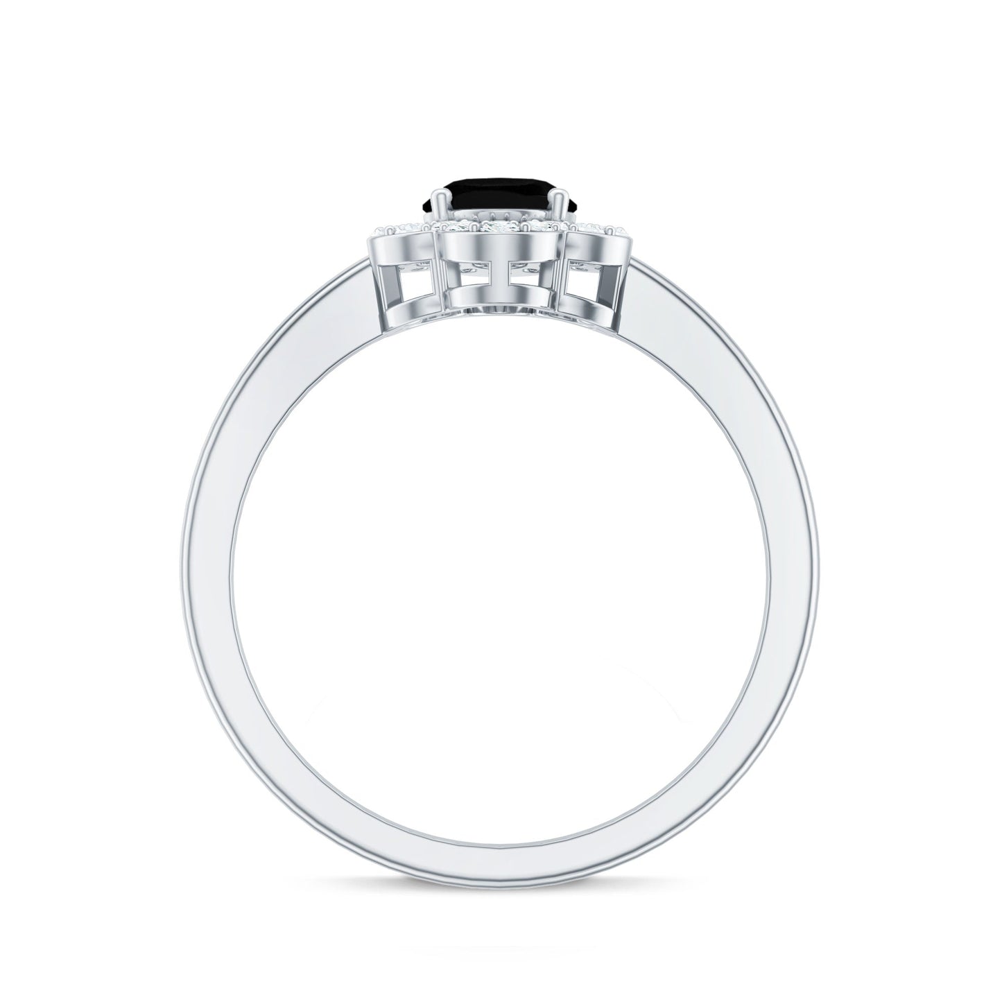 Certified Oval Cut 1 Carat Black Onyx Flower Engagement Ring with Diamond Halo